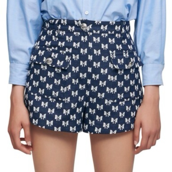 Maje High Navy Ribbon Shorts